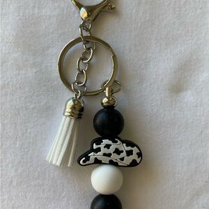 Handmade Black & White Cowboy Hat Keychain